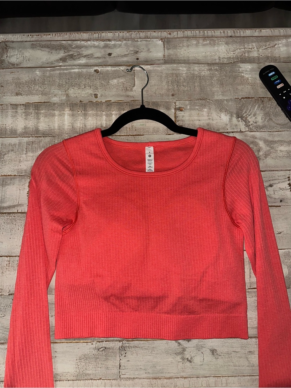 Lululemon Coral Ribbed Long-Sleeve Crop Top